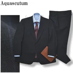 【美品】 アクアスキュータム Aquascutum ピンストライプ柄 シングル 2B スーツ シルク混 セットアップ 上下 テーラードジャケット スラックスパンツ 春夏 98BB4 ブラック メンズ
