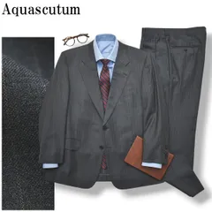 アクアスキュータム Aquascutum ピンストライプ柄 シングル 2B スーツ セットアップ 上下 テーラードジャケット スラックスパンツ 通年 98BB4 グレー メンズ