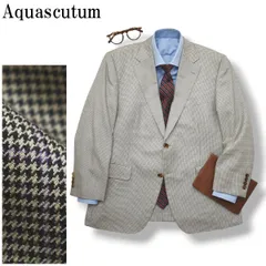 【上質】 アクアスキュータム Aquascutum シルク混ウール 千鳥格子柄 シングル 2B テーラードジャケット 裏地透かしロゴ 春夏 98BB4 ホワイト x ブラック メンズ
