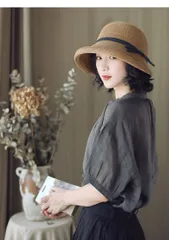 つば広 大きめ バケットハット 麦わら帽子 レディース 春夏 夏 UV対策 紫外線 日よけ 遮光 折りたたみ リボン おしゃれ エレガント 優雅 リゾート お出かけ 旅行 プレゼント ハット ぼうし M0424-ORUG-1