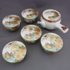 煎茶道具　九谷焼　赤絵金彩　人物花文　煎茶碗　五客　碗筒付　M　R7118 煎茶道具 九谷焼 赤絵金彩 人物花文 煎茶碗 五客 碗筒付 M R7118