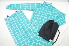 中古 レディース ルコックスポルティフ le coq sportif レインワンピース S 青緑 レッグカバー 格子柄 2WAY 収納袋付き フード付き