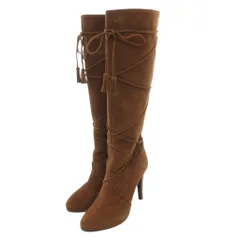 ダイアナ DIANA ロングブーツ スエード ヒール リボン 23.5cm 茶 ブラウン /JS ■YHS5