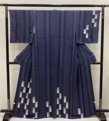 □E6579□美品□正絹□黒×藍色 夏大島紬 単衣 着物□丈163 裄65 - メルカリ