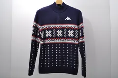 中古 レディース カッパゴルフ KAPPA GOLF ニット M 紺 ネイビー 長袖ハーフジップ ノルディック柄のサムネイル