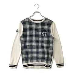 中古 レディース アドミラルゴルフ Admiral Golf セーター M 白×青 長袖クルーネック ニット チェックのサムネイル