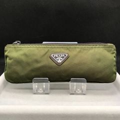 PRADA テスートナイロン ポーチ 円筒型 三角ロゴ カーキ グリーン