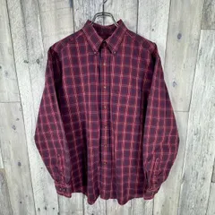 OLD Eddie Bauer 90s 黒タグ エディーバウアー REGULAR レギュラー レッド × ネイビー BD ボタンダウン 長袖 コットン チェック シャツ メンズ M サイズのサムネイル