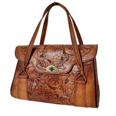 AZTECA ハンドバック レザー メキシコ製 型押し カービング 花柄 