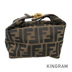 美品】フェンディ ズッカ柄 アクセサリーポーチ ハンドバッグ ゴールド