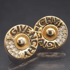 W464 ジバンシイ GIVENCHY イヤリング ロゴ ラインストーン ラウンド ゴールドカラー デザイン
