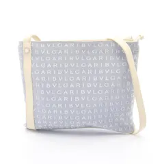 ブルガリ BVLGARI ショルダーバッグ ロゴマニア ライトブルー キャンバス レザー ロゴマニア ショルダーバッグ レディース Used B