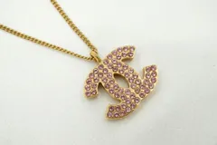 シャネル 02P ココマーク ネックレス ペンダント ダブルフェイス ラインストーン メッキ ゴールド ピンク CHANEL 6159j