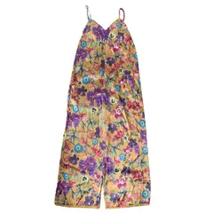 WC26530 美品 EVRIS エヴリス サテンルームロンパース F サロペット マスタードイエロー系 VINTAGE FLOWER フラワー柄のサムネイル