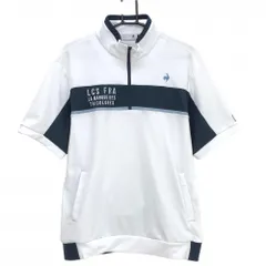 【美品】ルコックゴルフ 半袖ブルゾン 白×ネイビー ハーフジップ ロゴ刺しゅう  メンズ LL ゴルフウェア le coq sportifのサムネイル