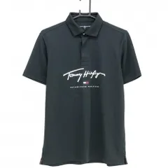 【美品】トミーヒルフィガーゴルフ 半袖ポロシャツ 黒×白 フロントロゴ スナップボタン  メンズ M ゴルフウェア Tommy Hilfiger Golf