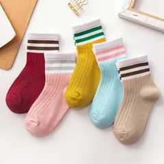 【感謝価格】キッズソックス　可愛い配色　5足セット　女の子　子供靴下　クルー丈（S/M/L/XL）