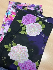 【2点セット美品】レディース 浴衣 綿100% フリーサイズ 牡丹 花柄 レトロ モダン