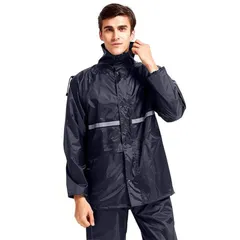 【新品】 [MaxWant] レインウェア レインスーツ レインコート アウトドア 上下セット 通気メッシュ 着脱式合羽 透湿 防水 撥水 バイク 自転車 通学 通勤 男女兼用 収納袋付き (ネイビー, L) 1