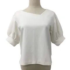 ナノユニバース nano universe カットソー プルオーバー アシンメトリーネック リブ 半袖 F 白 ホワイト