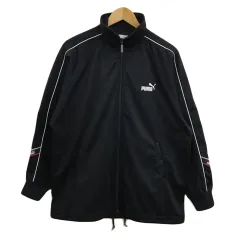 プーマ PUMA トラックジャケット ジャンパー スタンドカラー スポーツウェア ジャージ ロゴ 刺繍 L 黒 白 ブラック ホワイト