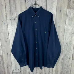 OLD Eddie Bauer 90s 黒タグ エディーバウアー ネイビー BD ボタンダウン 長袖 無地 コットン フランネル シャツ メンズ XL サイズのサムネイル