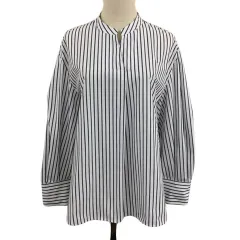 オペークドットクリップ OPAQUE.CLIP シャツ ブラウス スキッパー ストライプ 長袖 M 白 グレー ホワイト