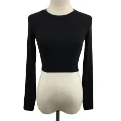 ザラ ZARA カットソー Tシャツ プルオーバー クルーネック ショート 無地 長袖 USA S 黒 ブラック