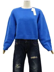 新品タグ付 Re:EDIT Green Project ドロップショルダー 長袖 クルーネック アルパカタッチクロップド丈ニットプルオーバーセーター M ブルーのサムネイル
