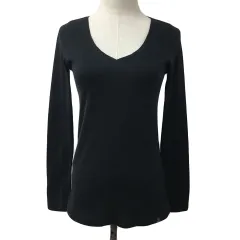 アズールバイマウジー AZUL by moussy Tシャツ カットソー プルオーバー Vネック 無地 長袖 S 黒 ブラック