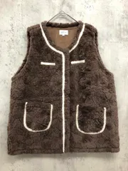 emi+ エミプラス 配色ライン ボリュームファー ベスト sizeM/ブラウン ◆■ レディース