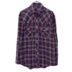 長袖 フランネルシャツ M ネイビー マルチカラー スナップボタン 胸ポケット チェック柄 ネルシャツ カジュアル 秋物 a804-6272