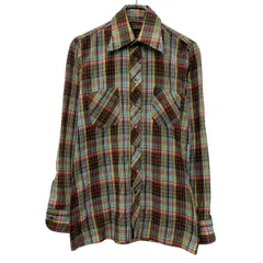 ～80s Arrow 長袖 チェックシャツ S ブラウン マルチカラー アロー ボタン 80年代 胸ポケット チェック柄 カジュアル 春物 a804-6282