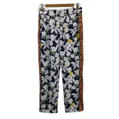 ザラ トラファルック ZARA Trafaluc collection パンツ テーパード ロング ウエストゴム 花柄 マルチカラー USA S 紺 白 ネイビー ホワイト