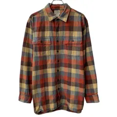 L.L.Bean 長袖 フランネルシャツ L レッド マルチカラー ボタン チェック柄 胸ポケット チェックシャツ 長袖シャツ 春秋物 a804-6306のサムネイル