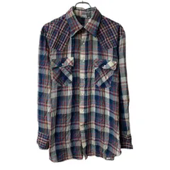 80s～ Levi's 長袖 チェックシャツ XL ネイビー マルチカラー リーバイス スナップボタン 80年代 チェック柄 ウエスタン 春物 a804-6337のサムネイル