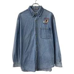 90s EAGLE DRY GOODS デニムシャツ L ブルー ボタンダウン 90年代 ワンポイント インディアン 刺繍 春物 a804-6350