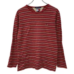90s～ TOMMY HILFIGER 長袖 ロゴTシャツ L レッド マルチカラー トミーヒルフィガー プルオーバー 90年代～ ボーダー柄 春物 a804-6356