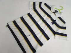 キッズ ポロ ラルフローレンPolo by Ralph Lauren 半袖 ポロシャツ M ホワイト ネイビー イエロー ボーダー柄＆ネイビー ロゴ＆数字 メール便可