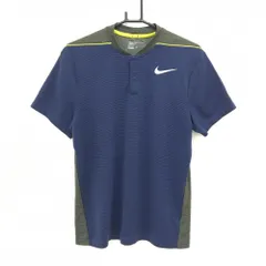 【超美品】ナイキゴルフ 半袖ポロシャツ ネイビー×黒 ボーダー風 スナップボタン  メンズ L ゴルフウェア NIKE