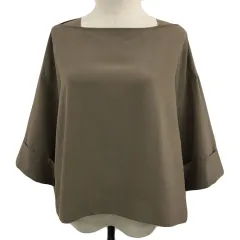 イッツインターナショナル I.T.'S. international ブラウス カットソー プルオーバー スクエアネック 無地 七分袖 F 茶 ブラウン