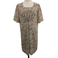 シューラルー SHOO・LA・RUE ワンピース Iライン ミニ 花柄 半袖 M ベージュ 赤 レッド