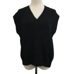 ザラ ZARA ベスト ニット プルオーバー Vネック リブ 無地 L 黒 ブラック