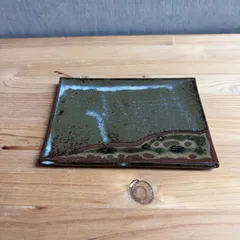 高取焼 長角平皿 緑褐釉 斑模様 銘々皿 和菓子皿 陶器 筑前茶陶高取焼 高取八仙窯 スクエアプレート