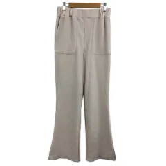 ニコアンド Niko and.. パンツ ワイド フレア イージー ロング ウエストゴム ワッフル 無地 L ベージュ グレー