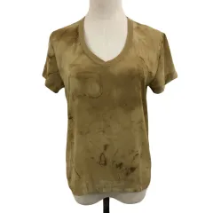 ラルフローレン RALPH LAUREN カットソー プルオーバー Vネック シアー 総柄 シルク 半袖 S 茶 ブラウン