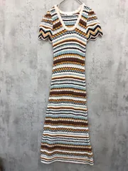ZARA ザラ 綿混 マルチ ボーダー ニット ワンピース sizeS/ミックス ■◆ レディース