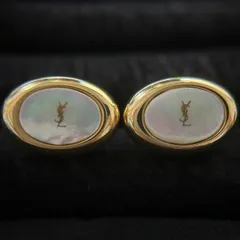【良品】イヴサンローラン Yves Saint Laurent カフス ゴールド シェル YSLロゴ　260424002