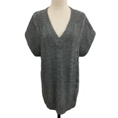 ジーナシス JEANASIS セーター ベスト ニット プルオーバー Vネック ケーブル 半袖 F グレー