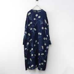 定価6.5万 M.&KYOKO 刺し子柄ストレッチバルーンワンピース ネイビー